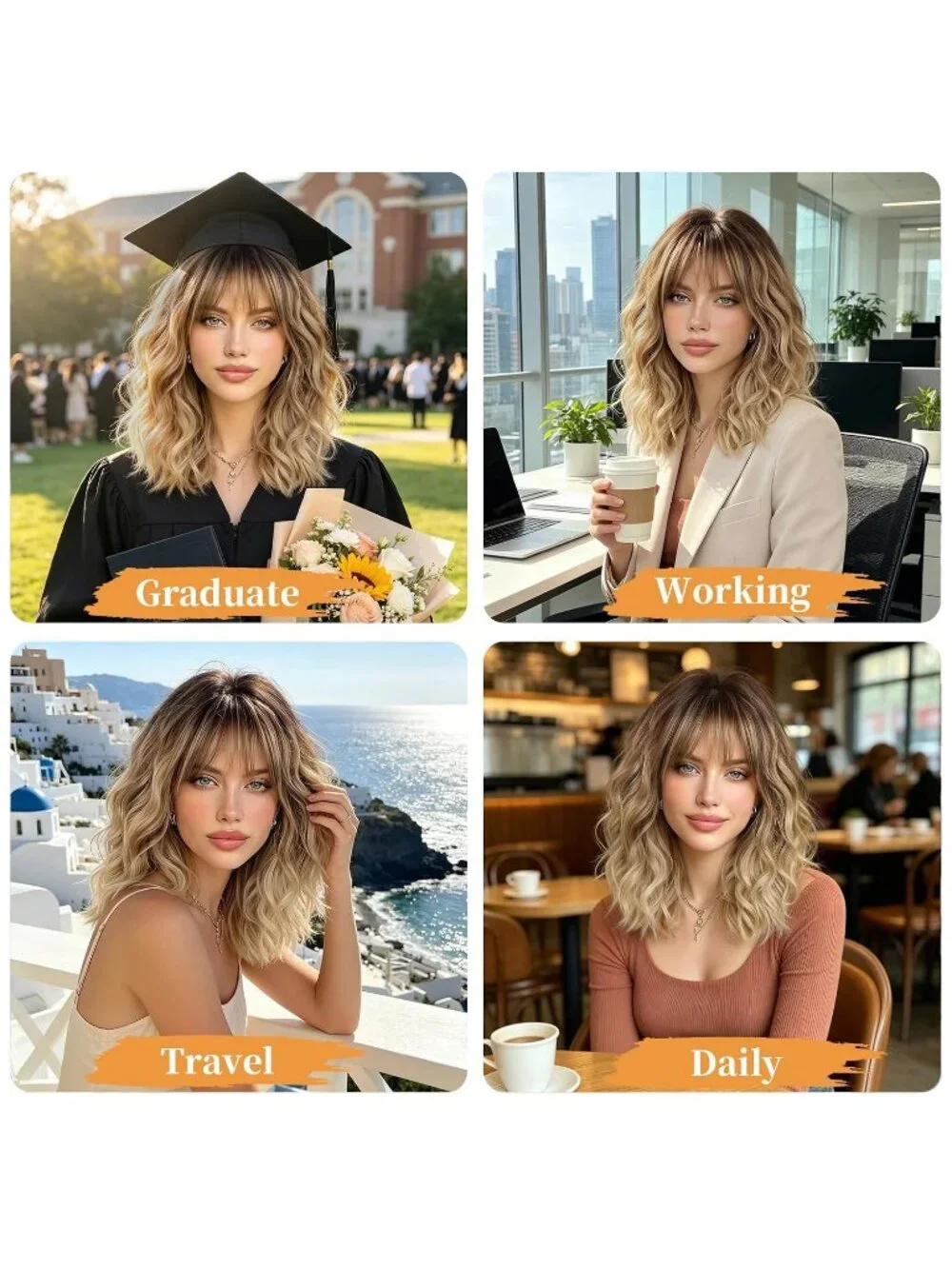 Women's Dark Blonde 14 Inch Heat Resistant Synthetic Fiber Shoulder Length Wigs